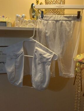 White Two-Piece Lightweight Vest and Sheer Capris Set